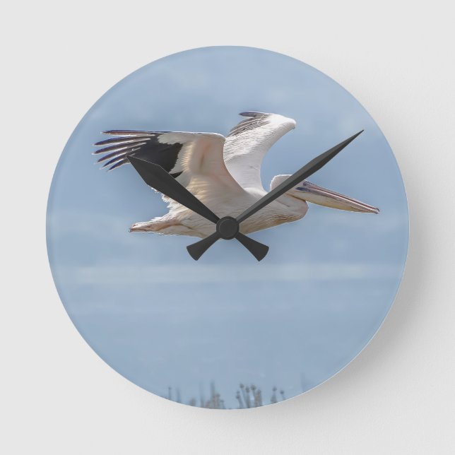 Pelican in Flight Round Clock (Front)