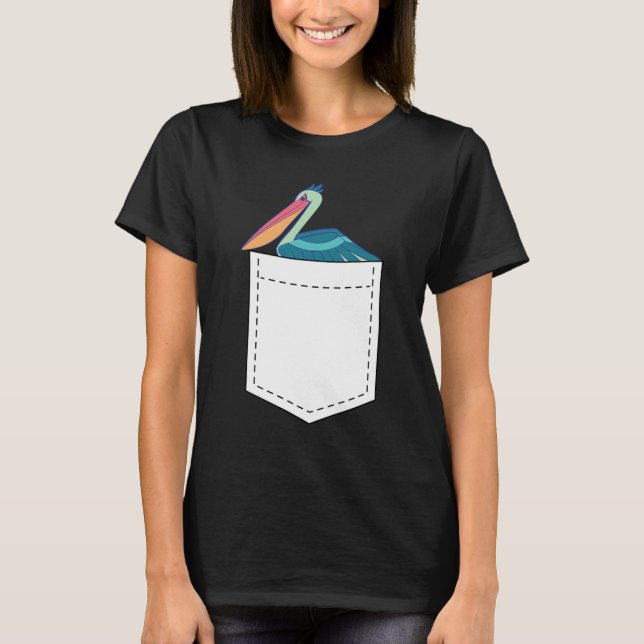 Pelican In Pocket Large Water Bird Great White Pel T-Shirt (Front)