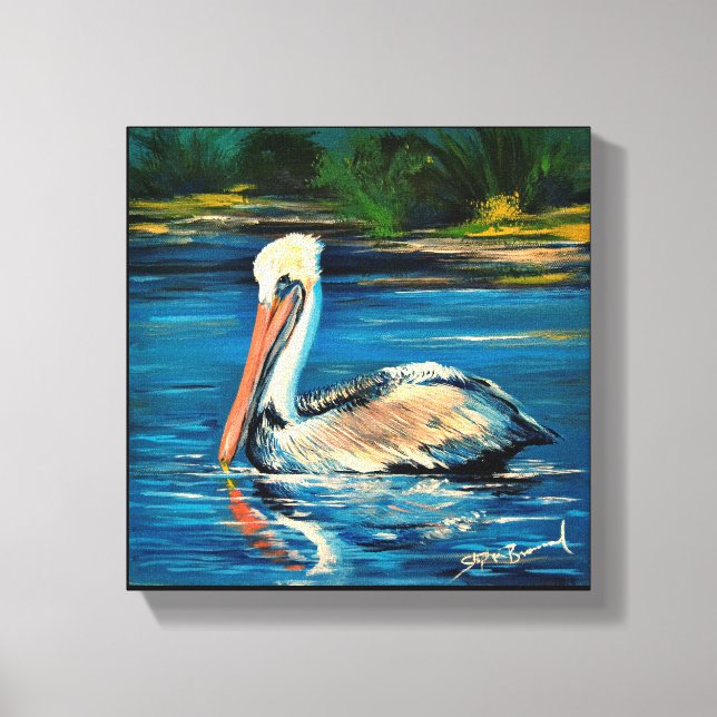 Pelican in the marsh 10" x 10" canvas print (Front)