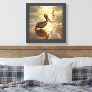 Pelican in the morning glow of sunrise canvas print
