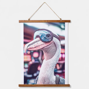 PELICAN KENO GAME ANNOUNCER. WEARING MASK HANGING TAPESTRY