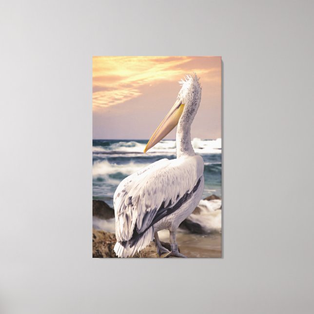 Pelican Ocean Beach Waves Sunset Canvas Print (Front)