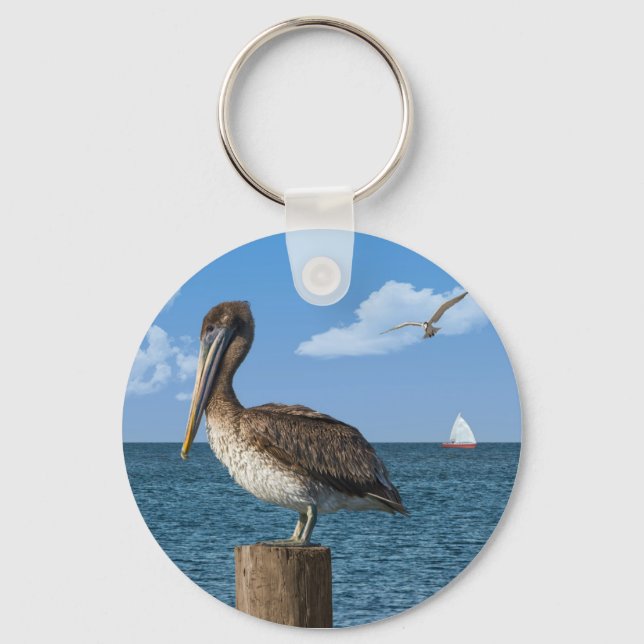 Pelican on a Post Keychain (Front)