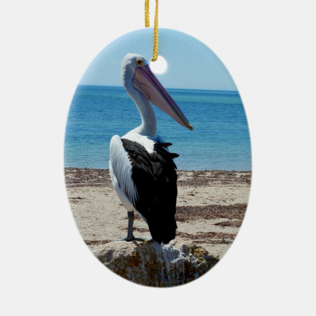 Pelican On Beach Rock, Ceramic Tree Decoration (Back)
