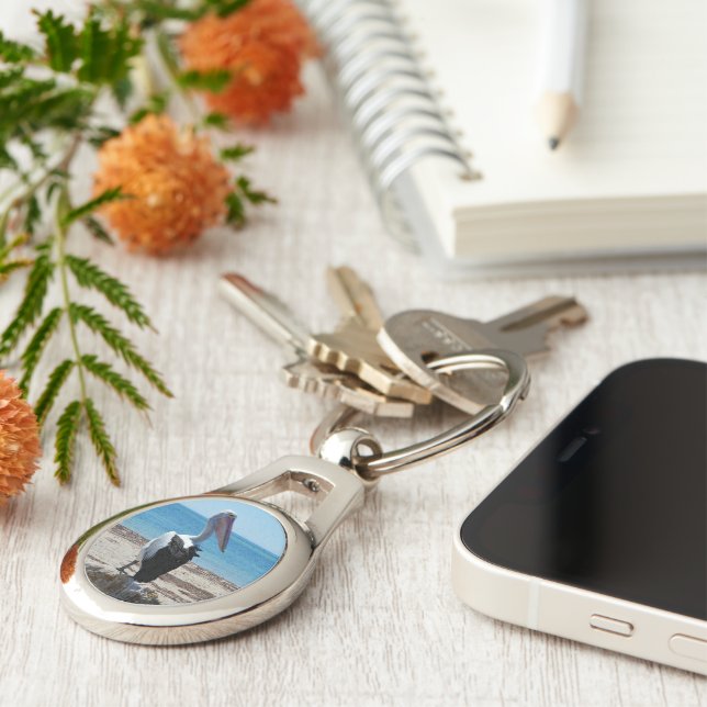 Pelican On Beach Rock, Key Ring (Side)