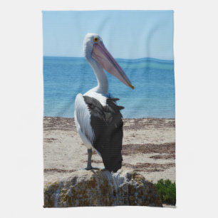 Pelican On Beach Rock, Tea Towel