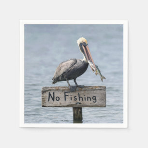 Pelican on No Fishing Sign Napkin