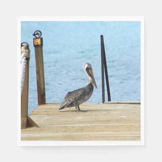 Pelican on the pier, Curacao, Caribbean, Luncheon Napkin (Front)