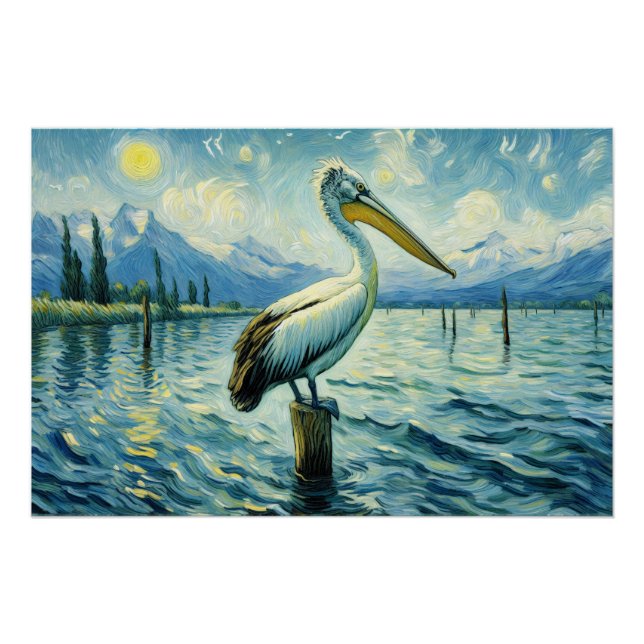 Pelican Perched Over Water Painting Decoupage Poster (Front)