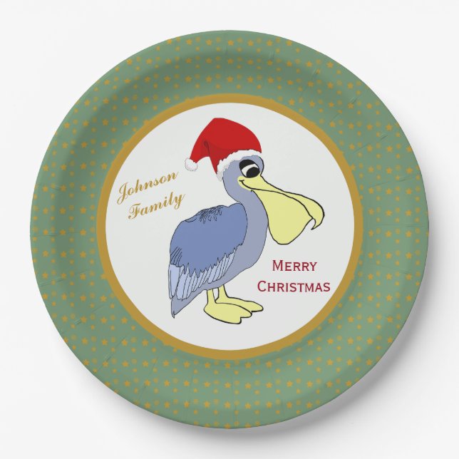 Pelican Santa Christmas Paper Plate (Front)