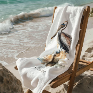 Pelican standing on a pole bath towel set