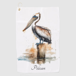 Pelican standing on a pole, customisable  golf towel