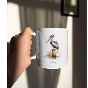 Pelican standing on a pole  Two-Tone coffee mug