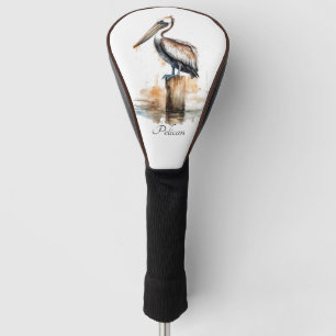 pelican standing on a pole watercolor customisable golf head cover