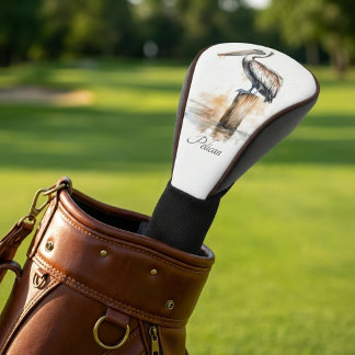 pelican standing on a pole watercolor customisable golf head cover