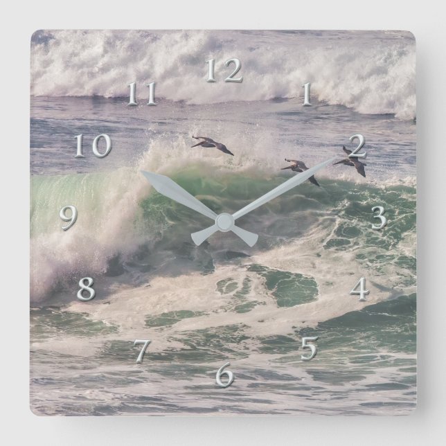 Pelican Survey Party Wave Breakers Square Wall Clock (Front)