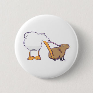 Pelican Tries to Eat Capybara Funny Cute Kawaii 6 Cm Round Badge