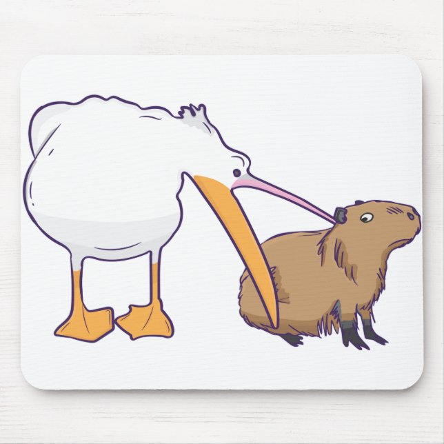 Pelican Tries to Eat Capybara Funny Cute Kawaii Mouse Mat (Front)
