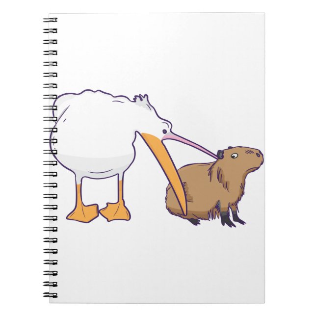 Pelican Tries to Eat Capybara Funny Cute Kawaii Notebook (Front)