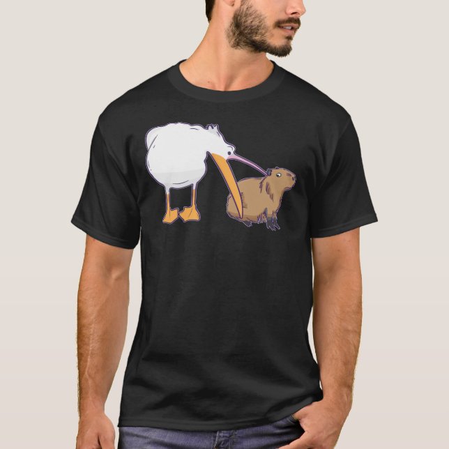 Pelican Tries to Eat Capybara Funny Cute Meme Clas T-Shirt (Front)