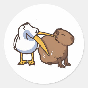 Pelican Tries to Eat Capybara Funny Meme Classic Round Sticker