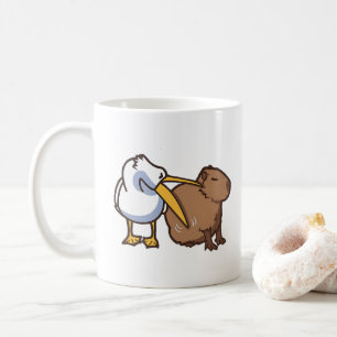 Pelican Tries to Eat Capybara Funny Meme Coffee Mug