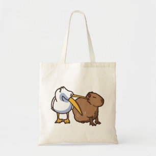 Pelican Tries to Eat Capybara Funny Meme Tote Bag
