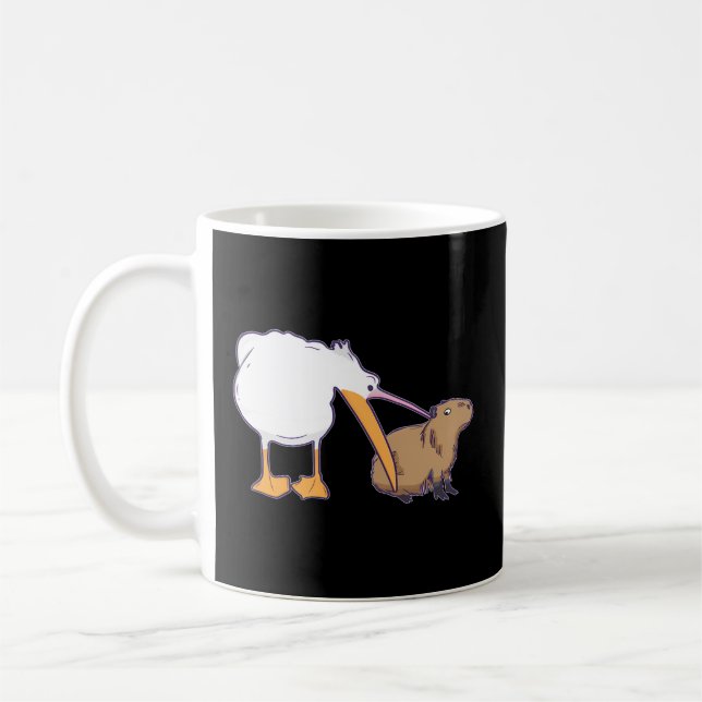 Pelican Tries To Eat Capybara Kawaii Meme Coffee Mug (Left)