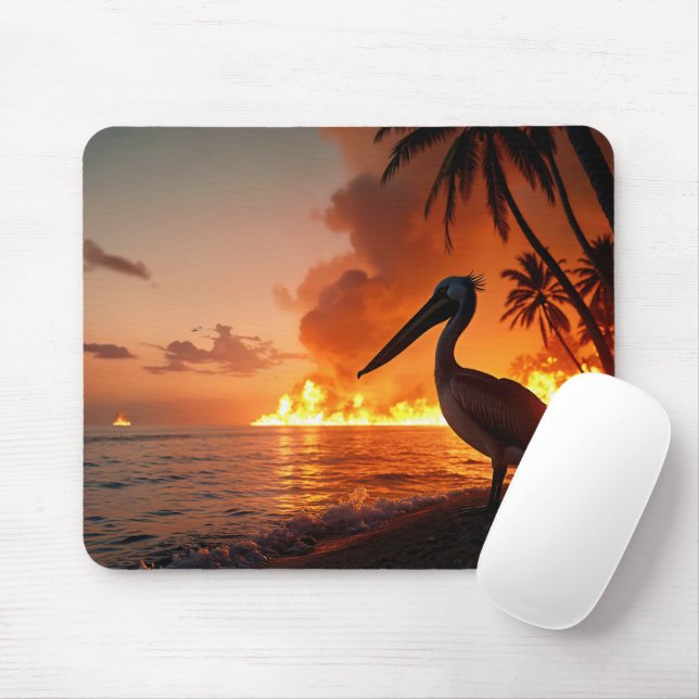 Pelican Watching Coastal Inferno Mouse Mat (With Mouse)
