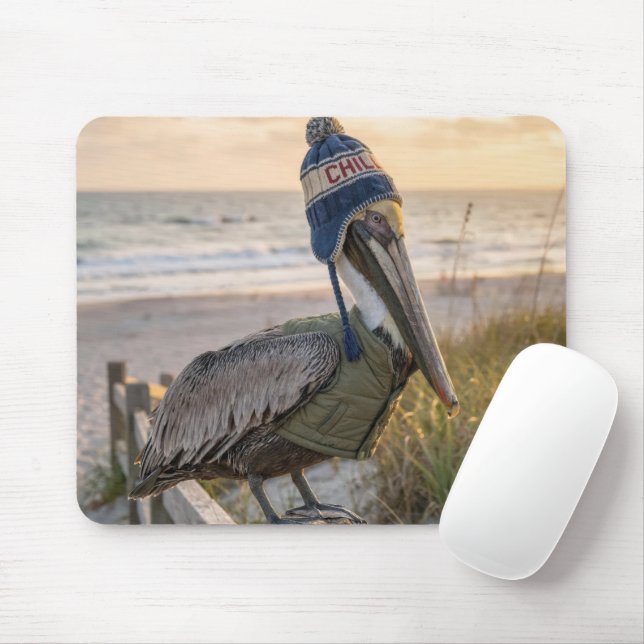 Pelican Wearing a Winter Hat Mouse Mat (With Mouse)