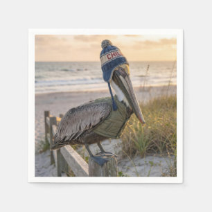 Pelican Wearing a Winter Hat Napkin