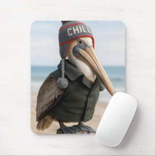 Pelican Wearing a Winter Vest and Hat Mouse Mat