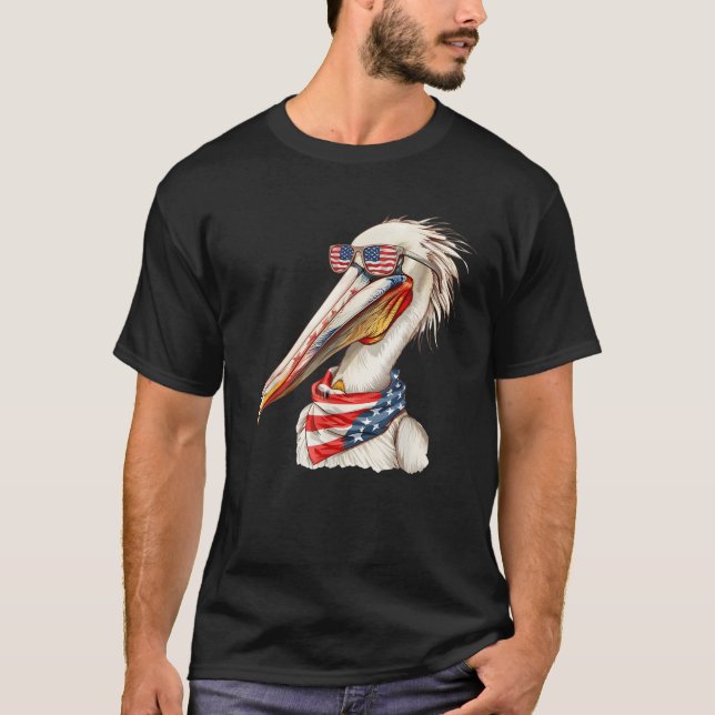 Pelican Wearing USA Flag Patriotic Sunglasses 4th  T-Shirt (Front)