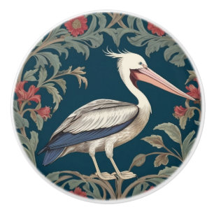 Pelican William Morris style Right Sea Marine Bird Ceramic Knob