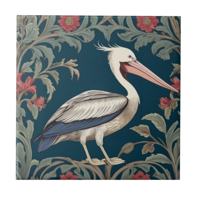 Pelican William Morris style Right Sea Marine Bird Tile (Front)