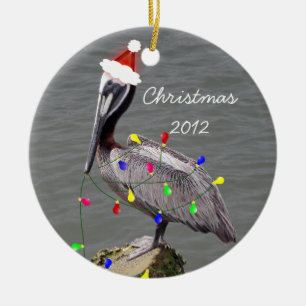 Pelican with Christmas Lights Ceramic Tree Decoration