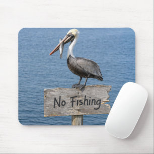 Pelican with Fish on No Fishing Sign Mouse Mat