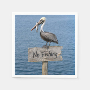 Pelican with Fish on No Fishing Sign Napkin