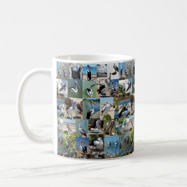 Pelicans In A Photo Collage, Coffee Mug (Left)