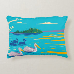 Pelicans in Astotin Lake Decorative Cushion