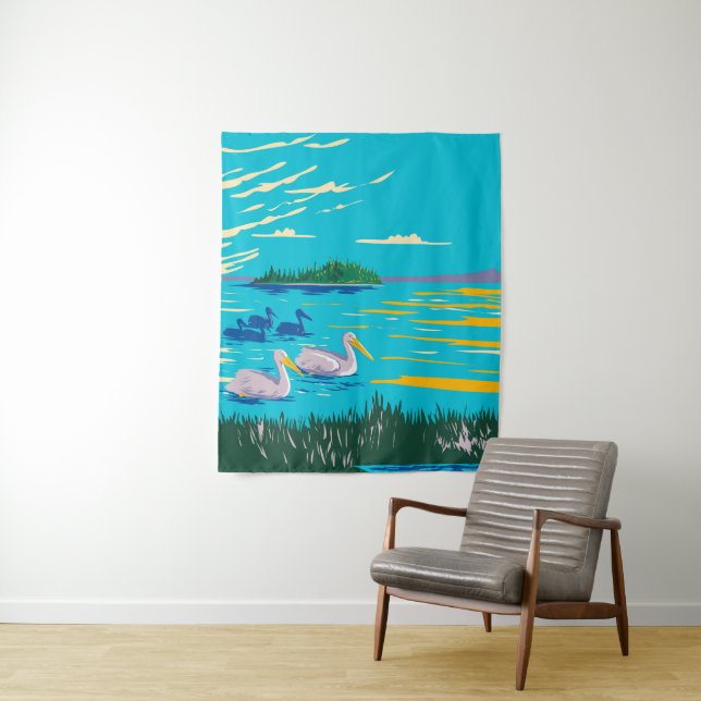 Pelicans in Astotin Lake Tapestry (In Situ)