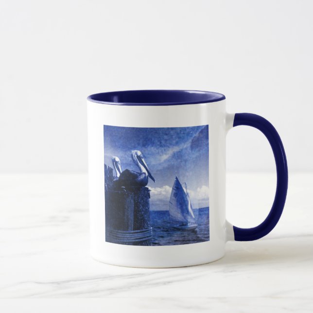 Pelicans In Blue Mug (Right)