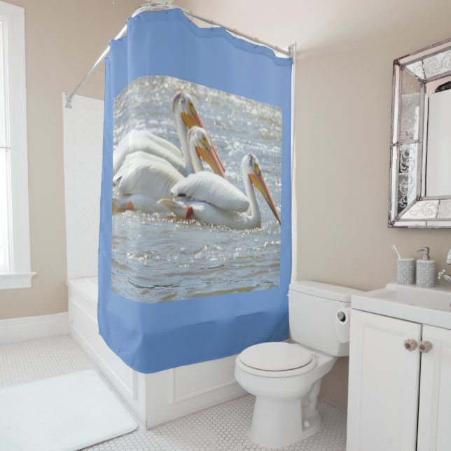 Pelicans Nature Photography Mississippi River Show Shower Curtain (In Situ)