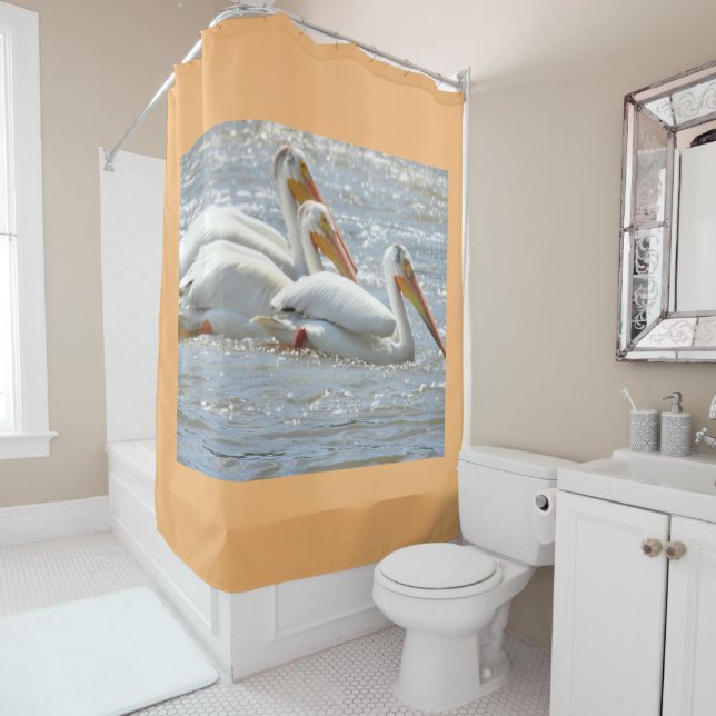 Pelicans Nature Photography Mississippi River Shower Curtain (In Situ)