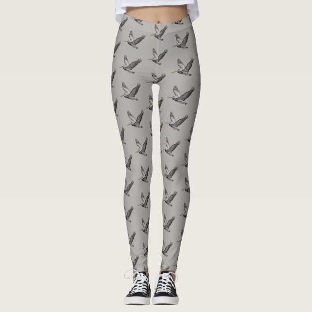 Pelicans on Grey Background Leggings (Front)