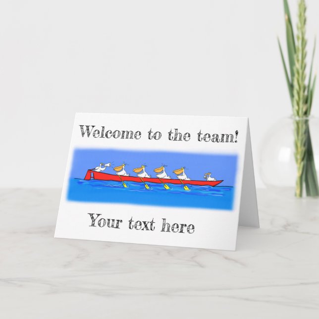 Pelicans rowing cartoon card. card (Front)