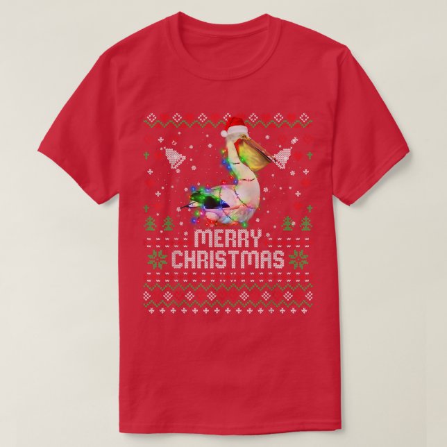 Pelicans Santa Hat Animal Christmas Tree Lights Ho T-Shirt (Design Front)