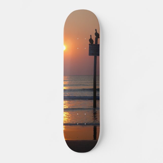 Pelicans Sunrise Ocean Daytona Beach FL Skateboard (Front)