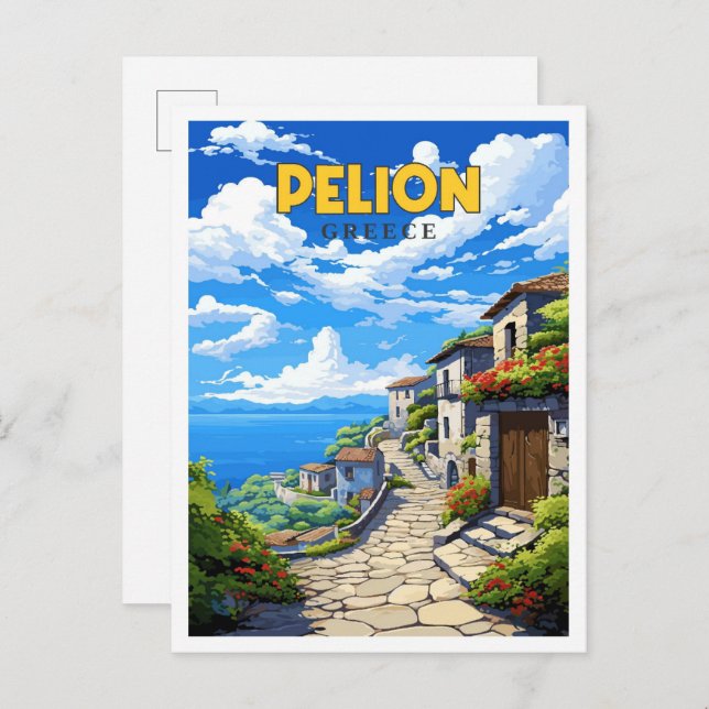 Pelion Greece vintage travel illustration Postcard (Front/Back)