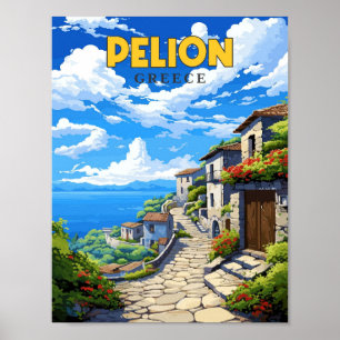 Pelion Greece vintage travel illustration Poster